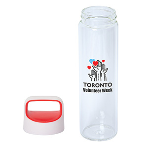 WB8480
	-600 ML. (20 FL. OZ.) GLASS WATER BOTTLE
	-Red/White lid/Glass bottle